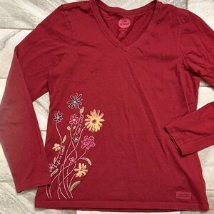 Life Is Good Burgundy Long Sleeve Flower Womens Shirt Size Medium‎